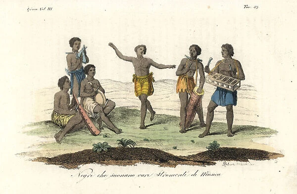 Natives of the Kingdom of Kongo playing music and dancing