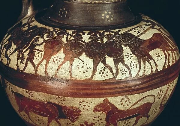 Oenochoe with representation of an army. 630 A. C