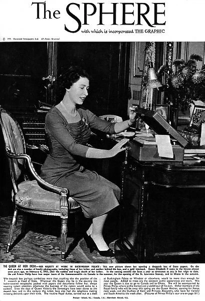 Queen Elizabeth II at her desk, 1959