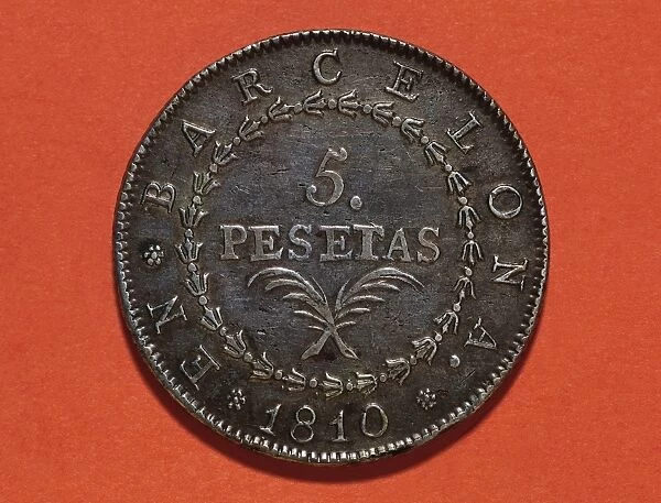 Spain. Five pesetas. Reverse. 19th century