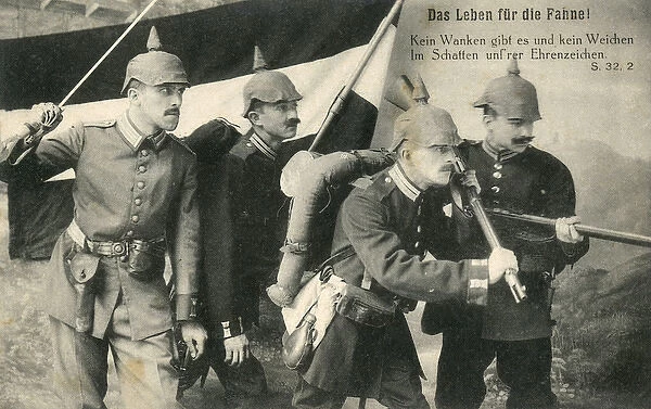 WWI - Patriotic German soldiers bearing their Flag