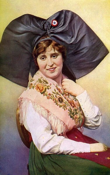 Young woman in traditional costume, Alsace, France