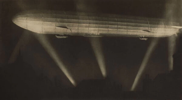 Zeppelin. British Postcard Showing Zeppelin Raid During World War 1 at