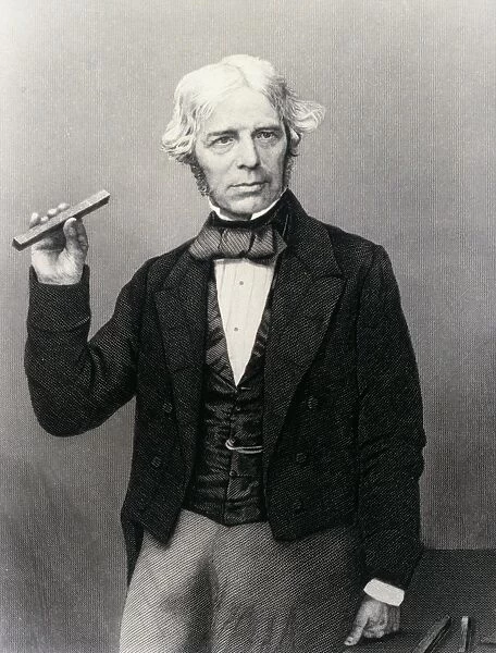Michael Faraday holding glass bar