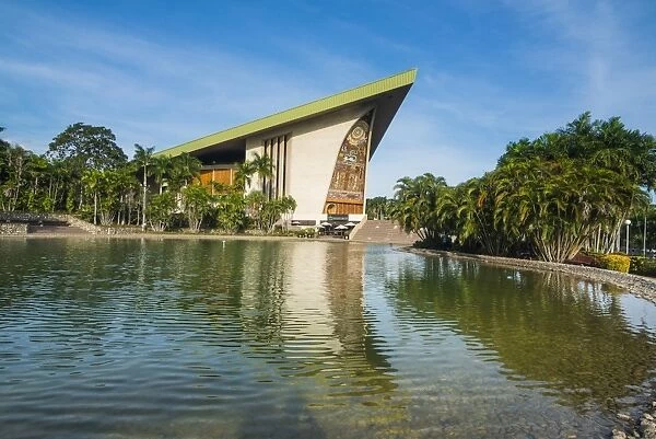 National Parliament reflecting in the water, Port Moresby, Papua New Guinea, Pacific