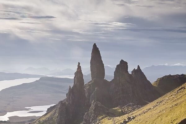 The Old Man of Storr, a rock formation on the edge of the Trotternish Ridge, Isle of Skye, Inner Hebrides, Scotland, United Kingdom, Europe