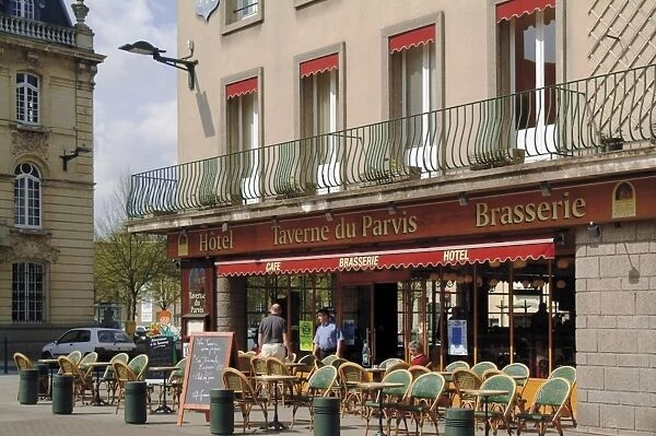 Open air pavement cafe, hotel and brasserie, Coutances, Cotentin Peninsula
