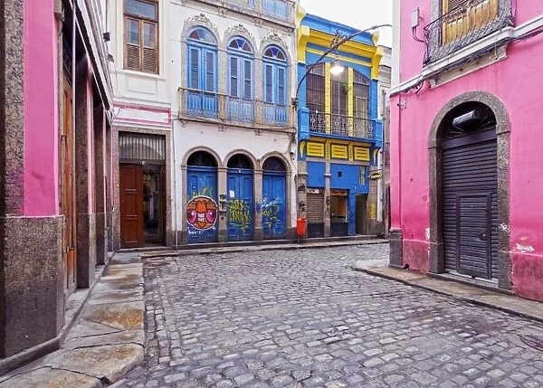 Brazil, State of Rio de Janeiro, City of Rio de Janeiro, View of colourful Rua dos