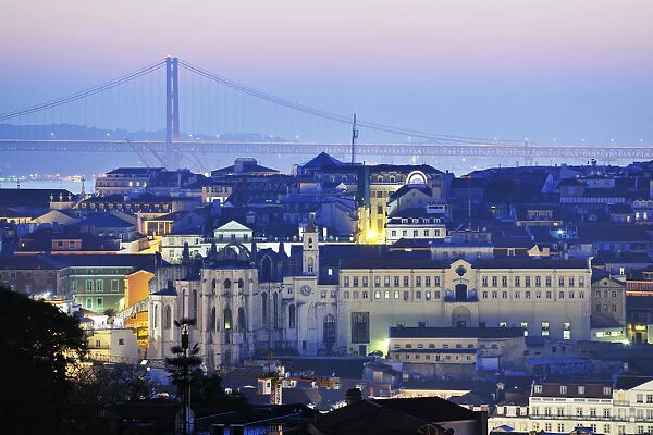The historical center of Lisbon at twilight. Portugal