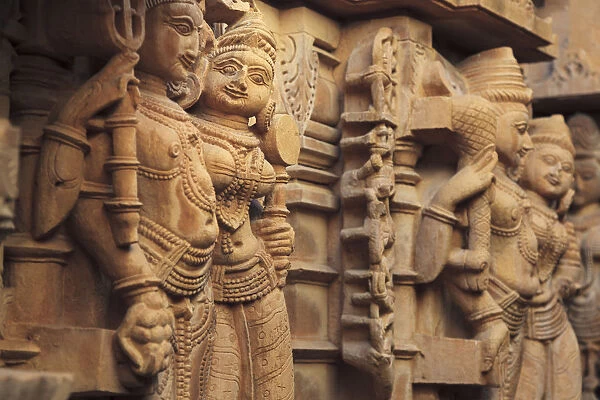 India, Rajasthan, Jaisalmer, Jaisalmer Fort, Jain Temple, Stone Carving detail