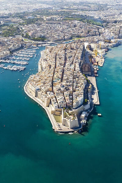 Malta, South Eastern Region, Valletta. Aerial view of Senglea, one of the Three Cities