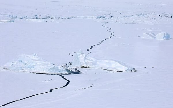 02605dt. Aerial view of sea ice around Snow Hill Island, showing lead