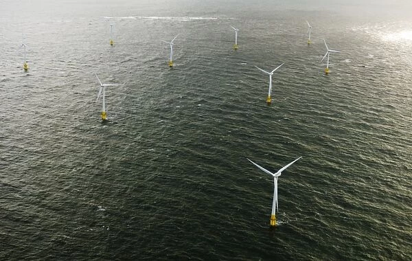 Aerial view of Scroby Sands windfarm off Great Yarmouth Norfolk
