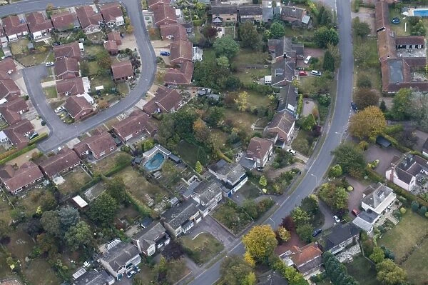 Aerial view of suburban street in Norwich October