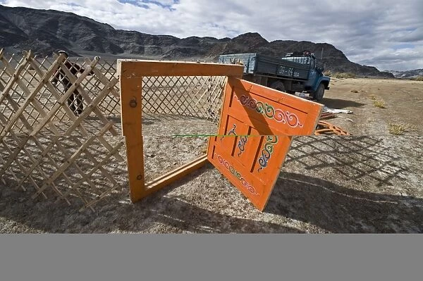 Building a Ger on the Mongolian Steppe near Ugli Western Mongolia