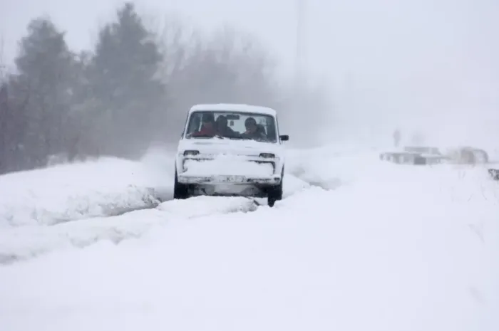 Framed Print : Car travelling along snow covered road during blizzard on route to Kazbegi Great Framed Print : Car travelling along snow covered road during blizzard on route to Kazbegi Great