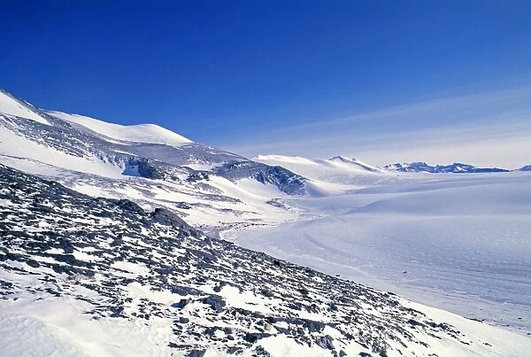 Ellsworth Mountains at Patriot Hills, Antarctica, showing the blue ice bordering