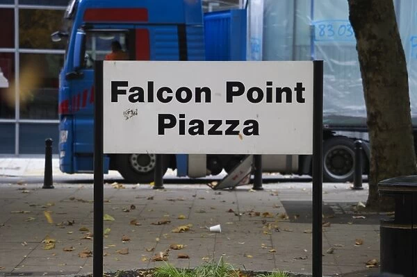 Falcon Point Piazza sign located near Peregrine Falcon nest site at The Tate London