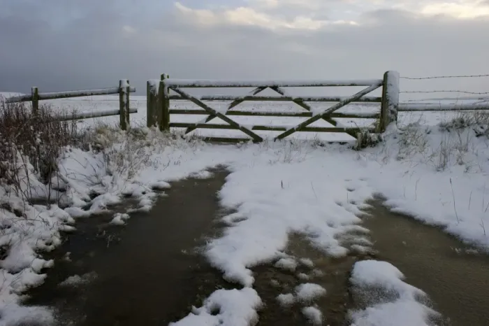 Framed Print : Fivre bar gate covered in snow Salthouse Norfolk December Framed Print : Fivre bar gate covered in snow Salthouse Norfolk December