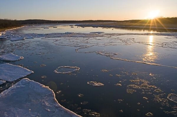 frozen river on Shiretoko Peninsula Hokkaido Japan winter