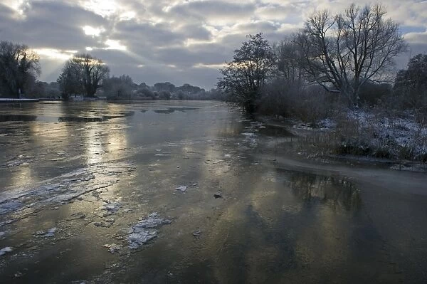 Frozen River Yare at Ferry Lane Wood near Postwick Norfolk December