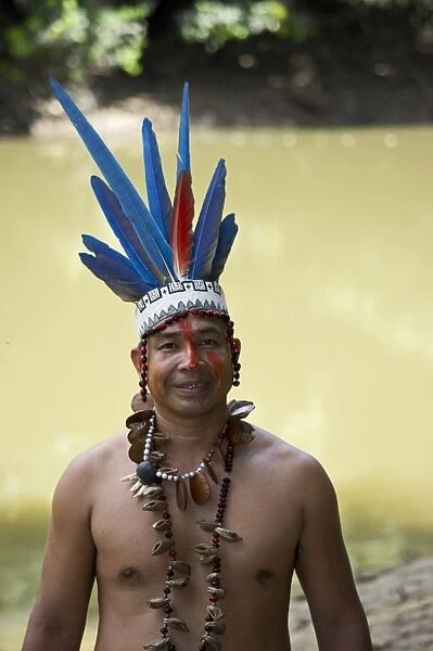 Guillermo Rodriguez Gomez Shaman of the Bora Tribe northern Amazon Basin Peru wearing