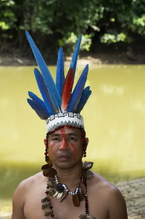 Framed Print : Guillermo Rodriguez Gomez Shaman of the Bora Tribe northern Amazon Basin Peru wearing