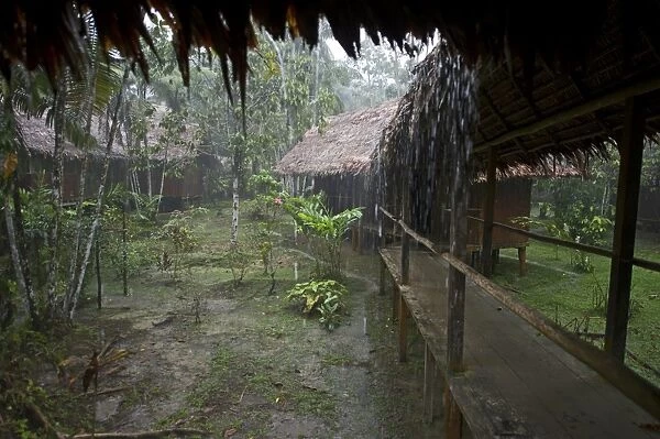 Heavy rain at Exploramo Lodge Iquitos Region Amazon River Peru