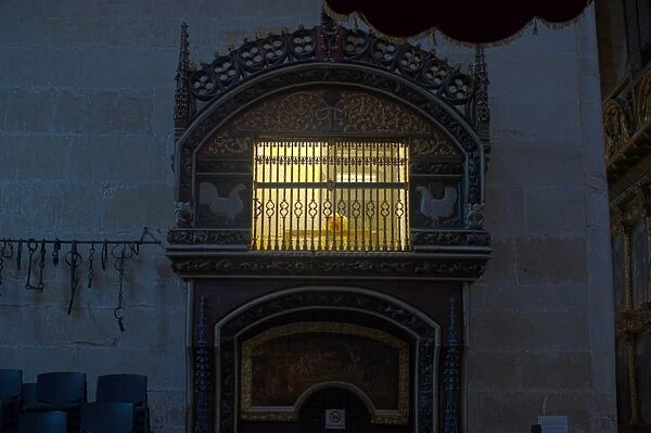 The Hen House dating from the Gothic Period with a living cock and hen which are changed each month signifies the famous miracle of the pilgrim Hugonell in cathedral Santo Domingo de la Calzada in La Rioja region