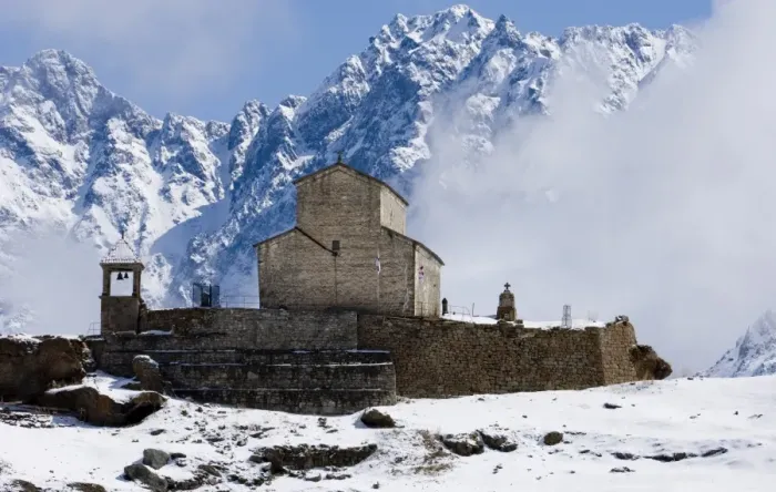 Framed Print : Monastery in village near Kazbegi in Great Caucasus Mountains Georgia Framed Print : Monastery in village near Kazbegi in Great Caucasus Mountains Georgia