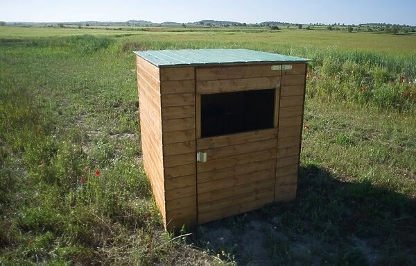 Photographic hide for Little Bustards on Spanish Steppes near Lleida May Spain