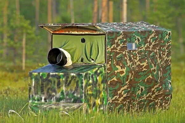 Photographic hide on pool in middle of bog, for photographing Red-throated Divers, Finland