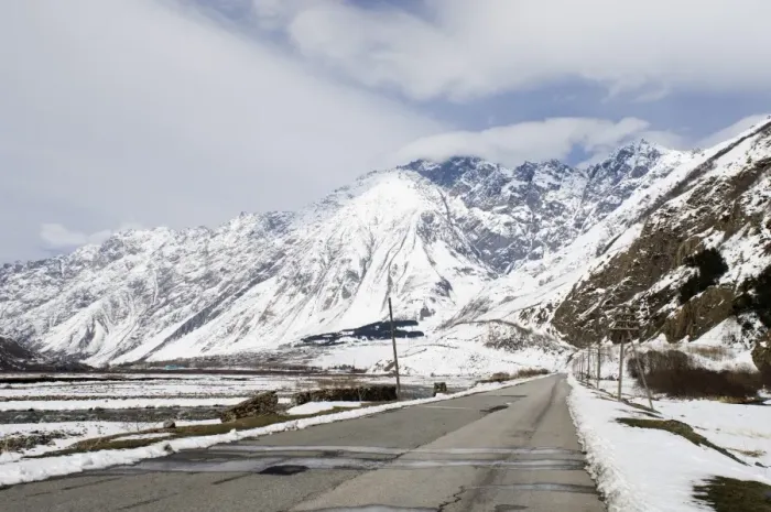 Framed Print : Road leading to Kazbegi in Great Caucasus Mountains Georgia April