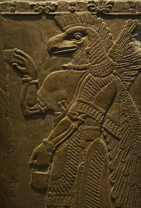 Framed Print : Sculptured wall relief depicting an Eagle headed protective Spirit from Temple of Framed Print : Sculptured wall relief depicting an Eagle headed protective Spirit from Temple of