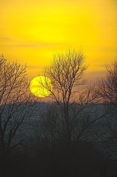 Sunset over meadows at Burnham Norton Norfolk winter