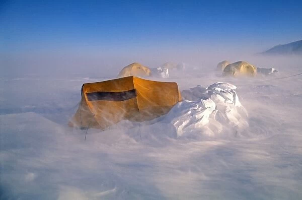 Tents in a storm at Patriot Hills, Antarctica (Expeditionary camp) 75mph winds