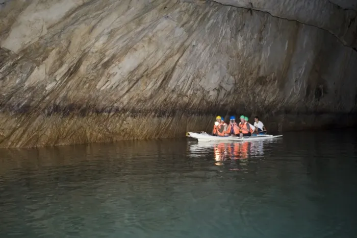 Framed Print : Tourists inside the cave at Puerto Princesa Subterranean River National Park on Palawan
