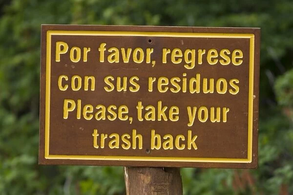 Trash /  rubbish sign Tieera del Fuego National Park Argentina
