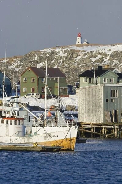 Vado Harbour at mouth of Varanger Fjord Arctic Norway winter
