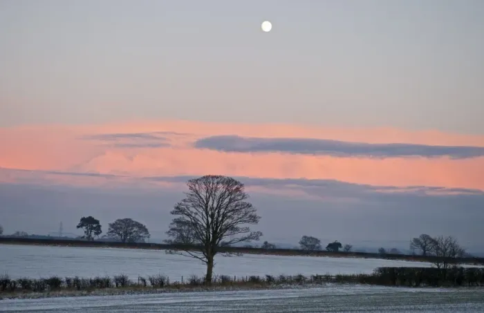 Framed Print : View across arable farmland near Gretna Dumfries Scotland at dusk december Framed Print : View across arable farmland near Gretna Dumfries Scotland at dusk december