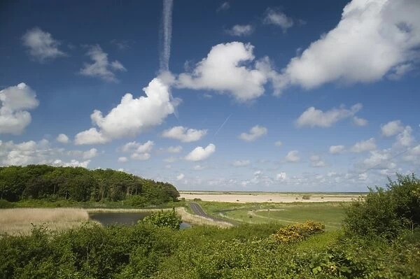 View from Walsey Hills watchpoint towards Cley NWT Reserve Norfolk May