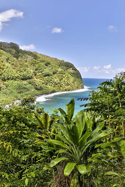 View of the coastline along the road to Hana, Maui, Hawaii