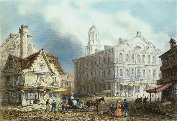 BOSTON: FANEUIL HALL. Colored engraving, 1838