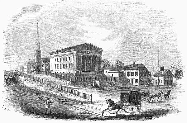 MASSACHUSETTS: SALEM, 1851. Courthouse and tabernacle at Salem, Massachusetts. Wood engraving, 1851