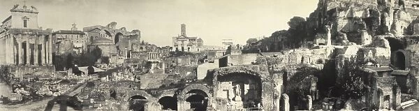 ROME: FORUM, c1909. Panoramic view of the ruins of the Forum, looking back towards the Colosseum