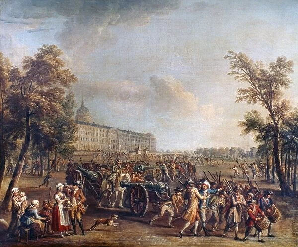 STORMING THE INVALIDES. July 14, 1789. Contemporary French painting by J. B. Lallemand