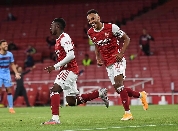 Arsenal's Eddie Nketiah and Pierre-Emerick Aubameyang Celebrate Goals Against West Ham United, 2020-21 Premier League