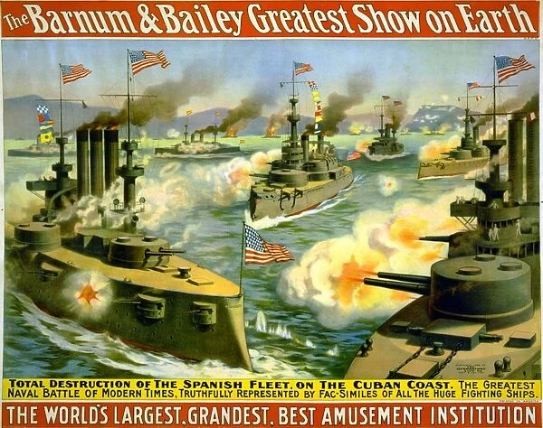 Barnum & Bailey poster depicting the destruction of the Spanish Fleet by the United States Navvy