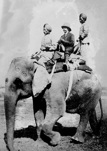 George V (1865-1936) King of Great Britain from 1936. riding on an elephant on a