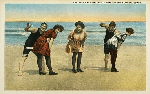 Postcard of Women Being Spanked at the Beach. ca. 1916, HAVING A SPANKING GOOD TIME ON THE FLORIDA COAST